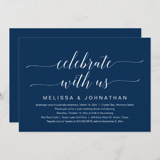 Feiern Sie mit uns, Hochzeit, Navy Blue In Einladung (Vorne/Hinten)