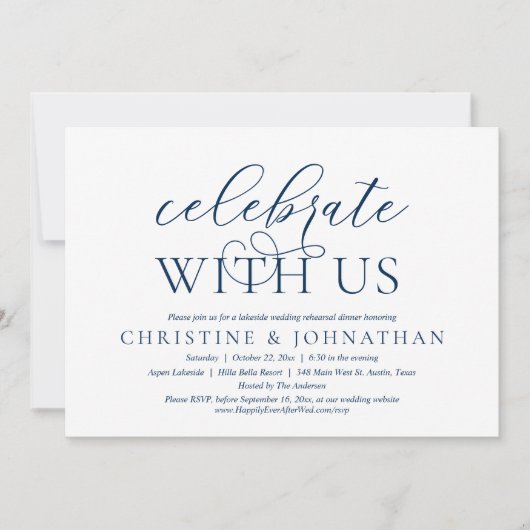 Feiern Sie mit uns, Hochzeit Probe Abendessen Part Einladung (Vorderseite)