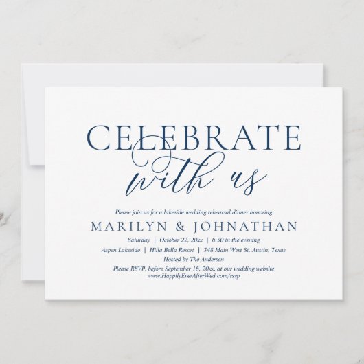 Feiern Sie mit uns, Hochzeit Probe Abendessen Part Einladung (Vorderseite)