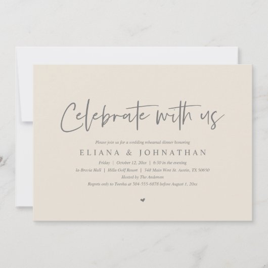 Feiern Sie mit uns, Hochzeit Probe Dinner Einladung (Vorderseite)