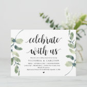 Feiern Sie mit uns, Hochzeit Probe Dinner Einladung (Stehend Vorderseite)