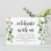 Feiern Sie mit uns, Hochzeit Probe Dinner Einladung (Stehend Vorderseite)