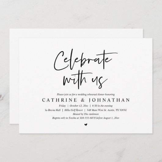 Feiern Sie mit uns, Hochzeit Probe Dinner Einladung (Vorne/Hinten)