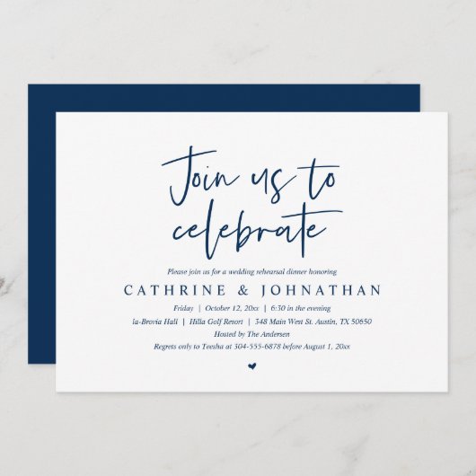 Feiern Sie mit uns, Hochzeit Probe Dinner Inv Einladung (Vorne/Hinten)