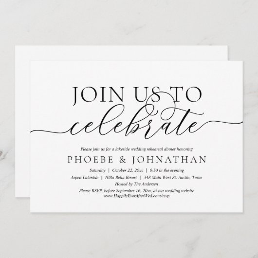 Feiern Sie mit uns, Hochzeit und Probe Einladung (Vorne/Hinten)