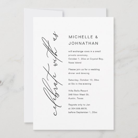 Feiern Sie mit uns, Hochzeitliches Abendessen Part Einladung (Vorderseite)