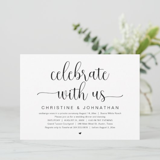 Feiern Sie mit uns, Hochzeitliches Abendessen Part Einladung (Stehend Vorderseite)