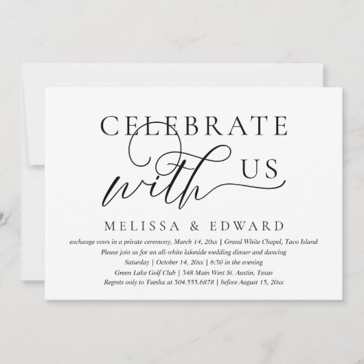 Feiern Sie mit uns, Hochzeitliches Abendessen Part Einladung (Vorderseite)