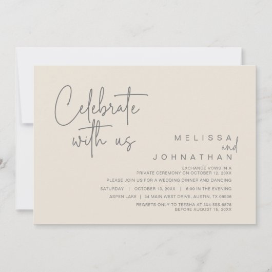 Feiern Sie mit uns, Hochzeitliches Abendessen Part Einladung (Vorderseite)