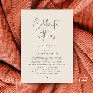 Feiern Sie mit uns, Hochzeits-Elopement Creme-Grau Einladung