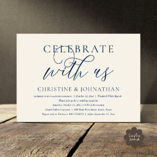 Feiern Sie mit uns Hochzeitsabendessen Navy Blau Einladung