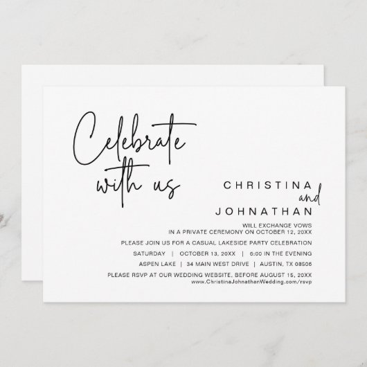 Feiern Sie mit uns, Hochzeitsfeier, Elopement Part Einladung (Vorne/Hinten)