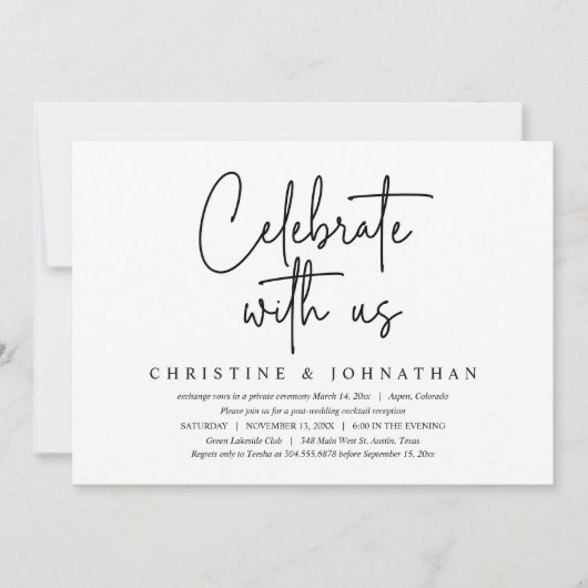 Feiern Sie mit uns, Hochzeitsfeier, Elopement Part Einladung (Vorderseite)