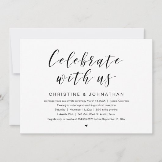 Feiern Sie mit uns, Hochzeitsfeier, Elopement Part Einladung (Vorderseite)