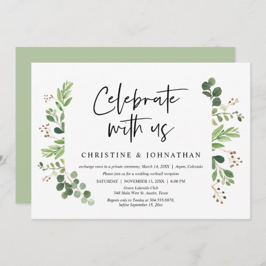 Feiern Sie mit uns, Hochzeitsfeier, Elopement Part Einladung (Vorne/Hinten)