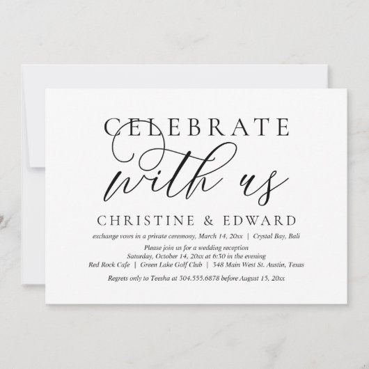 Feiern Sie mit uns, Hochzeitsfeier, Elopement Part Einladung (Vorderseite)