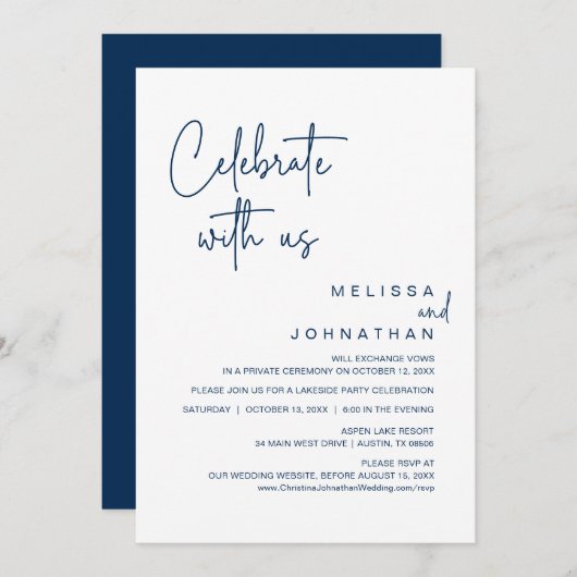 Feiern Sie mit uns, Hochzeitsfeier, Elopement Part Einladung (Vorne/Hinten)