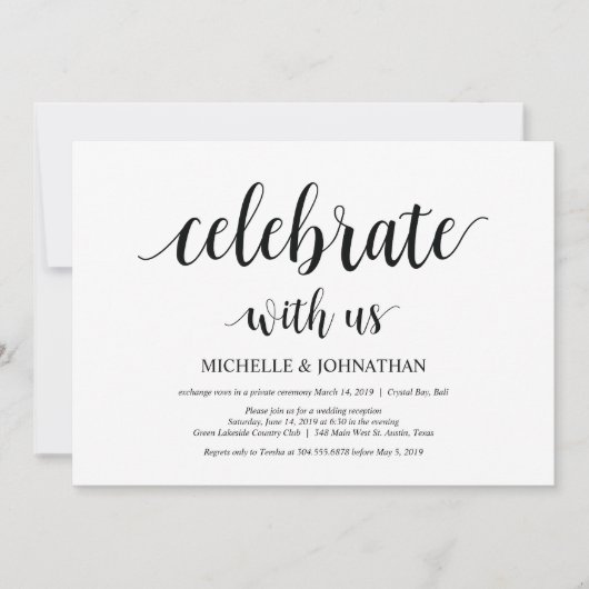 Feiern Sie mit uns, Hochzeitsfeier lädt ein Einladung (Vorderseite)