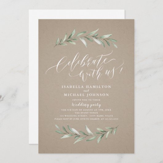 Feiern Sie mit uns! Kraft Rustic Greenerity Weddin Einladung (Vorne/Hinten)