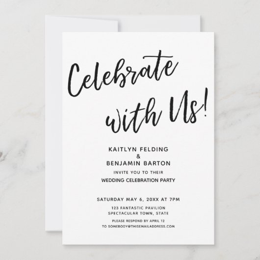 "Feiern Sie mit uns!" Lässige Hochzeitsfeier Einladung (Vorderseite)