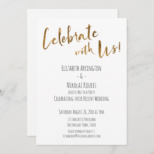 Feiern Sie mit uns! Lässiger Gold Script-Empfang Einladung (Vorne/Hinten)