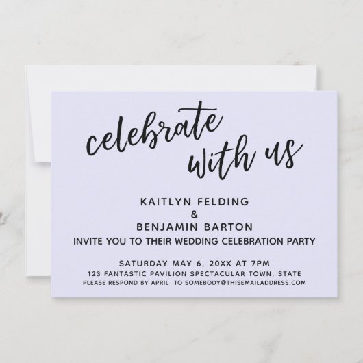 "Feiern Sie mit uns" Lässiger Lavender Empfang-Onl Einladung (Vorderseite)