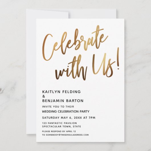 Feiern Sie mit uns! Minimales Gold Handwriting-Ere Einladung (Vorderseite)