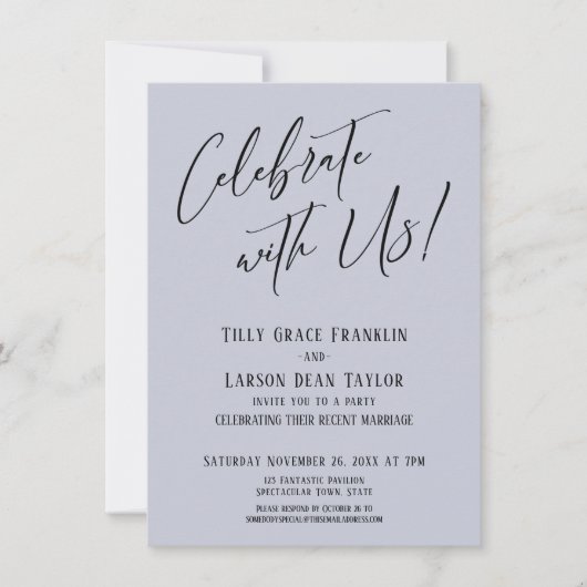 Feiern Sie mit uns! Moderne Blue Wedding Party Einladung (Vorderseite)