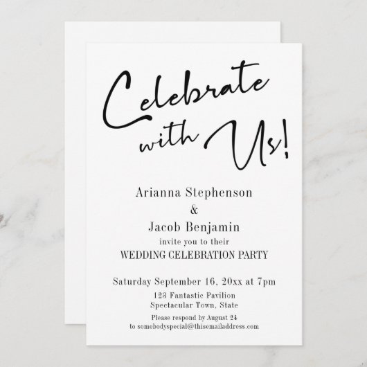 "Feiern Sie mit uns!" Moderne einfache Hochzeitsfe Einladung (Vorne/Hinten)