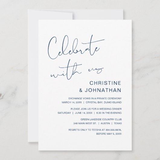 Feiern Sie mit uns, moderne Hochzeitsfeier Invita Einladung (Vorderseite)
