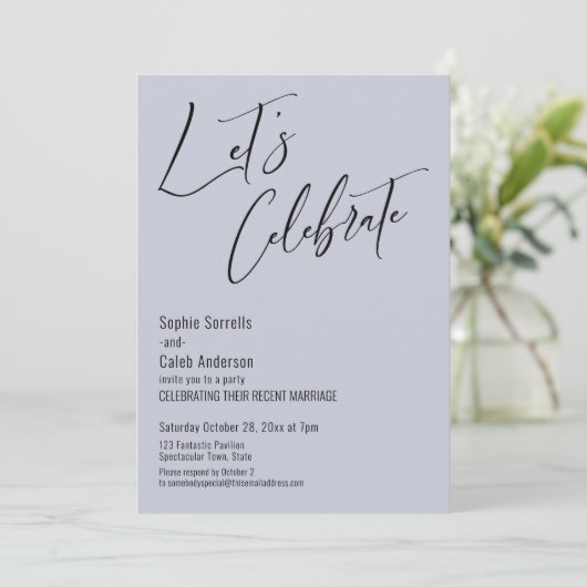 Feiern Sie mit uns! Moderner Dusty Blue Empfang Einladung (Stehend Vorderseite)