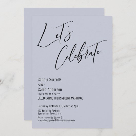 Feiern Sie mit uns! Moderner Dusty Blue Empfang Einladung (Vorne/Hinten)