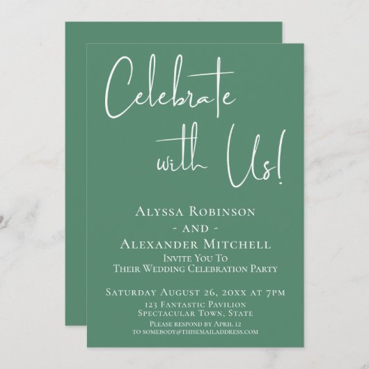 Feiern Sie mit uns! Moderner Empfang Hübsch grün Einladung (Vorne/Hinten)