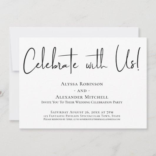 Feiern Sie mit uns! Moderner Handwriting-Empfang Einladung (Vorderseite)