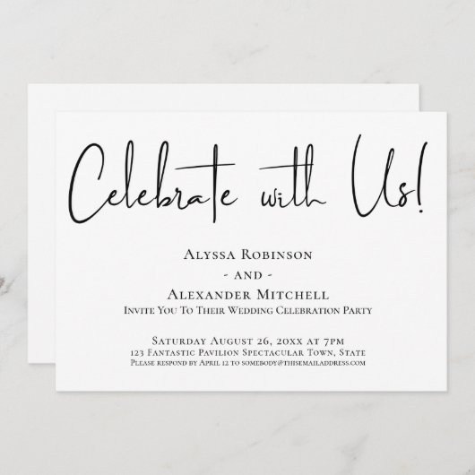 Feiern Sie mit uns! Moderner Handwriting-Empfang Einladung (Vorne/Hinten)