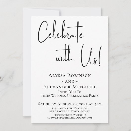Feiern Sie mit uns! Moderner Handwriting-Empfang Einladung (Vorderseite)