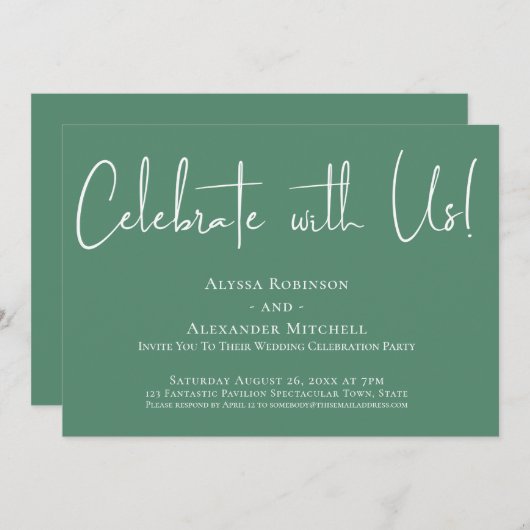 Feiern Sie mit uns! Moderner Schriftart Grüner Emp Einladung (Vorne/Hinten)