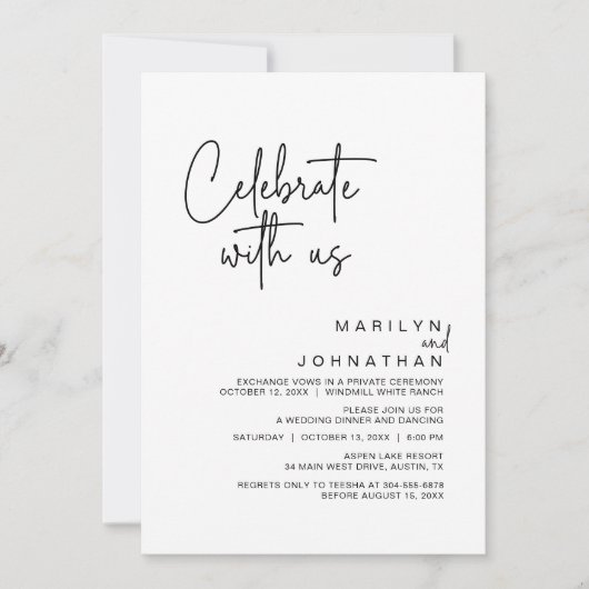 Feiern Sie mit uns, Modernes Hochzeitsempfang-Part Einladung (Vorderseite)