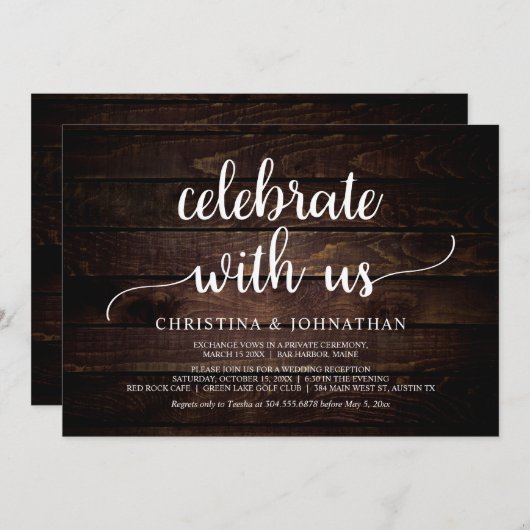 Feiern Sie mit uns, Modernes Rustikales Elopement- Einladung (Vorne/Hinten)