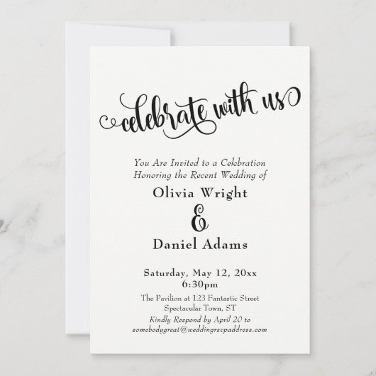 Feiern Sie mit uns nur mit Schwarz-weißem Empfang Einladung (Vorderseite)