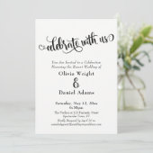 Feiern Sie mit uns nur mit Schwarz-weißem Empfang Einladung (Stehend Vorderseite)