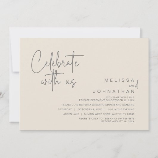 Feiern Sie mit uns, Post Wedding Elopement Party Einladung (Vorderseite)