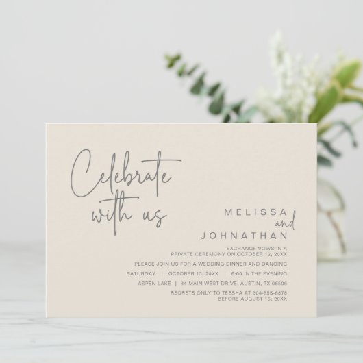 Feiern Sie mit uns, Post Wedding Elopement Party Einladung (Stehend Vorderseite)