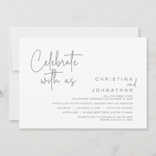 Feiern Sie mit uns, Post Wedding Elopement Party i Einladung (Vorderseite)
