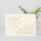 Feiern Sie mit uns, romantisches Hochzeitsessen Einladung (Stehend Vorderseite)