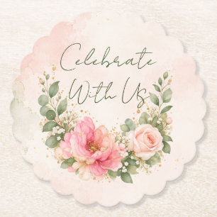 Feiern Sie mit uns Rosé Floral Papier Untersetzer