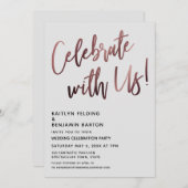 Feiern Sie mit uns! Rose Gold Handwriting Grau Einladung (Vorne/Hinten)