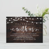 Feiern Sie mit uns Rustic Farm Wedding String Ligh Einladung (Stehend Vorderseite)