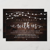 Feiern Sie mit uns Rustic Farm Wedding String Ligh Einladung (Vorne/Hinten)