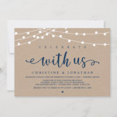 Feiern Sie mit uns Rustic Farm Wedding String Ligh Einladung (Vorderseite)